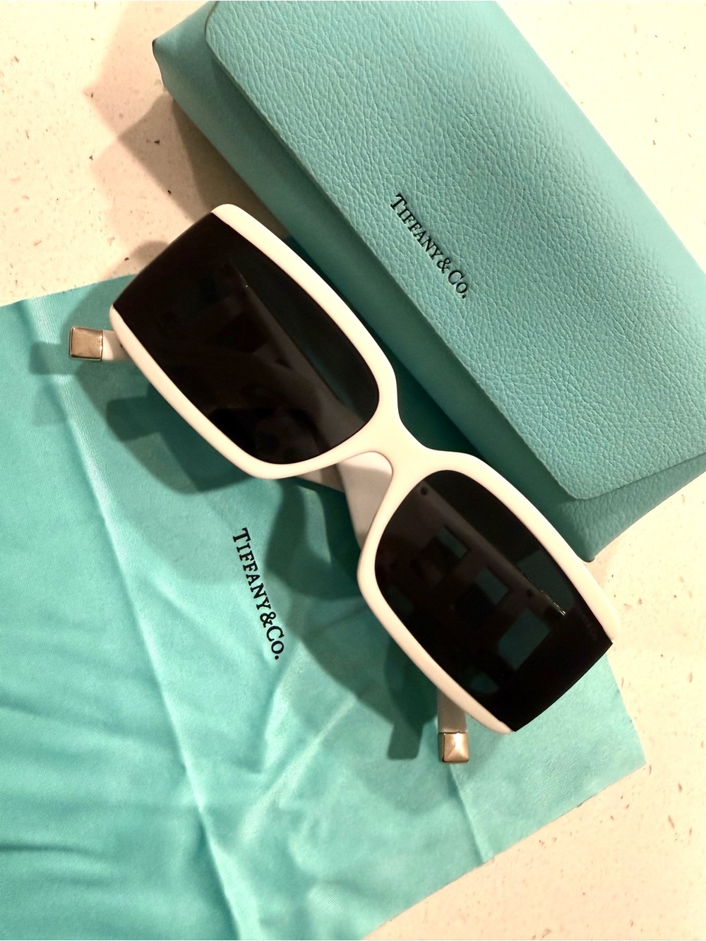Tiffany & Co. White Rectangular Sunglasses with Black Lenses
